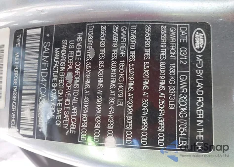 2012 Land Rover Range Rover Hse z USA, uszkodzony, nr VIN SALMF1D47CA382344